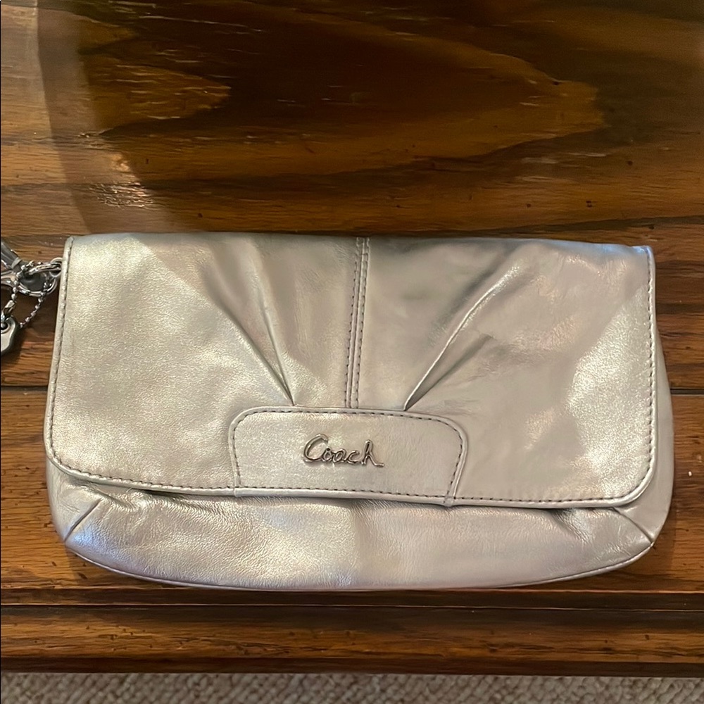 Coach Metallic Silver Wristlet